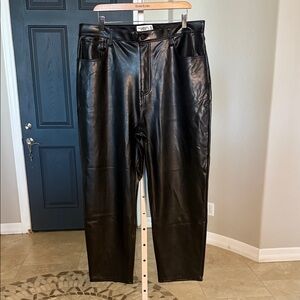 Abercrombie and Fitch Black Vegan Leather Ankle straight high rise Pant.